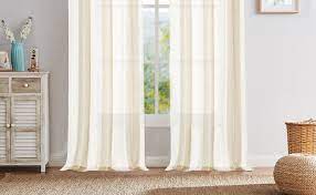 Shop for white striped curtains online at target. Amazon Com Central Park Sheer Beige And White Stripe Farmhouse Curtains Boucle Linen Window Curtain Panel Pairs Yarn Dyed Woven 84 Inches Long For Living Room Bedroom 2 Pack Rod Pocket Rustic Living