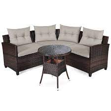 Patiojoy 4pcs Outdoor Patio Conversation Set Wicker Rattan Sectional Sofa W Cushions Black Tan Turquoise Navy Red Walmart Com Wicker Sofa Outdoor Outdoor Furniture Sofa Conversation Set Patio