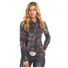 Choisissez depuis des carreaux monochrome et vichy jusqu'aux carreaux écossais et de couleurs vives. Chemise Western Carreaux Indigo Vintage Femme Rock Roll Cowgirl Taille Xl Couleur Bleu Fonce