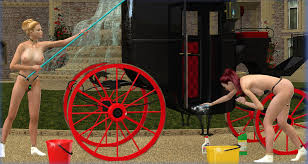 The female slaves do useful work during the day, f.ex. cleaning our parada  carriage… pulled by 6 ponygirls when we use it - Exquisite Slave