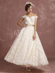Hochzeitskleid für den schönsten tag im leben auswählen. Spitze Hochzeit Kleid Vintage Sweetheart A Linie Brautkleid Aus Der Schulter Armellose Knochel Lange Brautkleid Mit Abnehmbarer Schleife Milanoo Milanoo Com