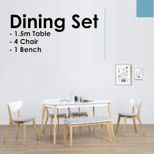 Explore the range of modern bench sets with 2 & 4 seater options in pine & oak, for your dining table. Dining Set 1 5m Table 4 Chair 1 Bench Shopee Singapore