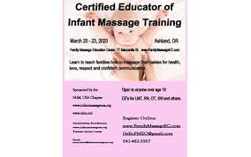 Starting Next Friday 3 20 Through 3 23 Certified Educator Of Infant Massage Training Ashland Or In 2020 Massage Training Baby Massage Massage Therapy