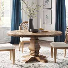 The kaminly small dining table is a skandi style table with a pale faux wood finish created from a textured foil wrap. Kelly Clarkson Home Cheatham 59 75 Solid Wood Pedestal Dining Table Reviews Wayfair