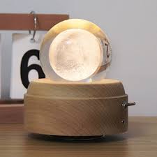 Girl Bedside Lamp Crystal Ball Wooden Base Music Box Charging Glow Rotating  Night Light, Random Music(