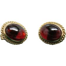 Vintage 14k Yellow Bohemian Garnet Cabochon Carbuncle Estate Post Earrings By Carla Vintage Gemstone Jewelry Garnet Gemstone Jewelry Earrings