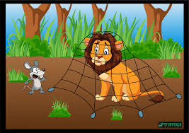 He lifted his paw and ate the mouse. The Lion And The Mouse Storyrack