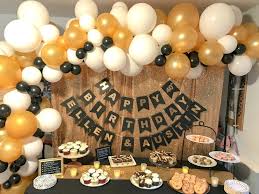 Black And Gold Table Set Up 40th Birthday Party Gold And Black Dessert Table Set Up Birthday Party Tables Birthday Parties 40th Birthday Parties