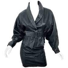 1990s Marc Laurent Paris Black Leather Avant Garde 90s Jacket Mini Skirt Suit Vintage Leather Jacket 80s Jacket Jackets