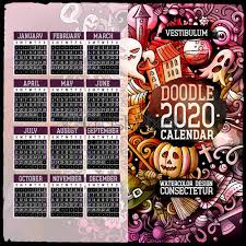 Cartoon Colorful Hand Drawn Doodles Halloween 2020 Year Calendar Template Stock Vector Crushpixel
