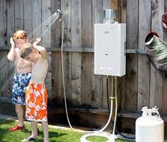 Poolside Portable Shower That S Heated Portable Water Heater Tankless Water Heater Hot Water System