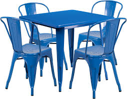 Check spelling or type a new query. 31 5 Square Blue Metal Indoor Outdoor Table Set With 4 Stack Chairs Restaurant Furniture Org