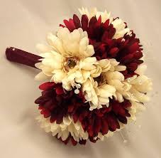 Burgundy Light Gold Bouquet Silk Flowers Wedding Bridal Bouquet Gerbera Daisy Wedding