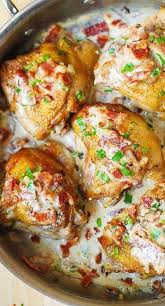 Chicken Thighs With Creamy Bacon Sauce In 2020 Chicken Thigh Recipes Bacon Sauce Easy Chicken Thigh Recipes