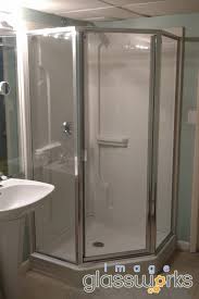 Hardware finishes, and glass surface protection. Semi Frameless Neo Angle Shower Door With 1 4 Thick Glass Image Glassworks