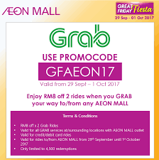 Use grab promo code and get 2 free rides worth rm25 every wednesday from 8 pm to 6 am. Grab Promo Code Rm8 Discount X 2 Rides To From Any Aeon Mall 29 September 1 October 2017
