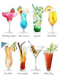 Cocktails Art Print Summer Drinks With Names Colorful Etsy Cocktail Art Watercolor Food Food Drawing