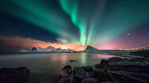 Night Aurora Borealis Lofoten Night Sky Norway Arctic Europe Landscape Polar Lights Northern Lights 1080p Wallpaper Hdwallpaper Desktop Bakgrunner