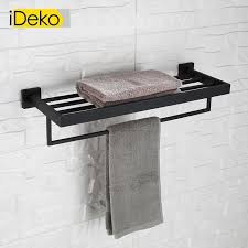 Ideko Tablette Etagere Mural De Salle De Bain Et Porte Serviette En Acier Inox Peint Noir Salle De Bain Porte Serviette Etageres Murales