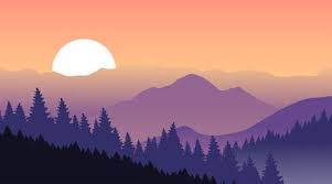 Beautiful Sunset At Mountains Vector Illustration Sadovo Parkovoe Iskusstvo Okrashennye Steny Pejzazhi
