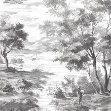 Give your bedroom a farmhouse chic update with this reversible quilt set! Mh36513 Wallpaper Classic French Countryside Black White Toile Wallpaper