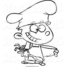 Chef cartoon with roasted chicken clipart. Stock Cartoon Of A Black And White Happy Chef Boy Holding A Mixing Bowl By Toonaday 11900
