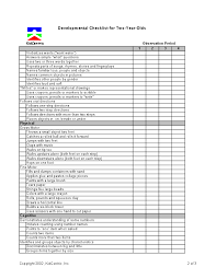 Assessment 2 Year Old Page 2 Of 3 Preschool Checklist