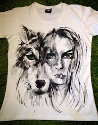Wolf Women Face Tshirt Love Wolf Graphic Tee Green Eyes Drawing T Shirt Wolf In Women Handpainted T Shirt Ropa Pintada Camisetas Camiseta Hombre