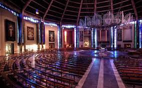 Liverpool metropolitan cathedral, officially known as the metropolitan cathedral of christ the king2 and locally nicknamed paddy's wigwam,3 is the around the interior are metal stations of the cross, designed by sean rice. The Funky And Restful Interior Of Liverpool S Catholic Cathedral End Of My Street Turn Right Four Minutes Along Hope St Interior Design Design Decor Design