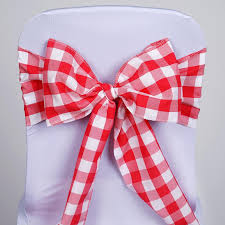 Black And White Checkered Chair Sashes Gingham Chair Sashes 5 Pcs Red White Buffalo Plaid Checkered Polyester Chair Sashes Efavormart In 2020 Chair Sashes Wedding Chair Sashes Sale Decoration