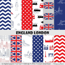 Digital Paper England London Britannia Background Chevron Polkadots Flag 12x12 Digital Paper London England Kids Mood