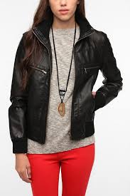 Faux Leather Ribbed Collar Bomber Jacket By Urban Outfitters Urban Outfitters Jacket Women S Coats Jackets Leather Bomber Jacket