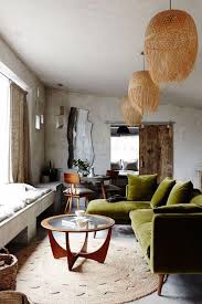 Rustic Eclectic Open Plan Living With Olive Green Velvet Chaise Sofa Livingroomcouch Green Sofa Living Room Green Couch Living Room Green Sofa Living