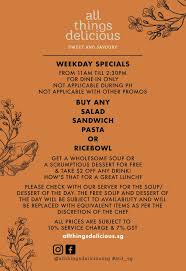 Weekday Lunch Specials All Things Delicious