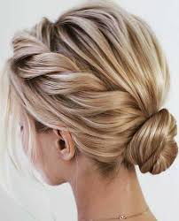 The shoulder length hair has short layers all around that break up the ends. 18 Short Updo Styles To Try At Home Short Hairstyless