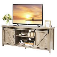 Costway Tv Stand Media Center Console Cabinet Sliding Barn Door For Tv S 60 Goldenwhite Oak Walmart Com Walmart Com