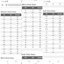 Shoes Sz Conversion Charts Men Women Children