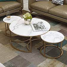 If you want your nesting tables to have a soft and soothing aesthetic, then these minimalist treasures are for you! Amazon Com Living Room Coffee Tables Set Of 3 Round Nesting Tables With White Marble And Gold Metal Iron Base Nest Of 3 Furniture Decor