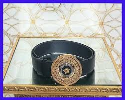 New Versace Dark Navy Blue Leather Light Gold Plated Medusa Belt In 2020 Mens Belts Blue Leather Belt