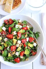Quinoa Salad With Avocado Cherry Tomatoes And Feta Green Valley Kitchen Recipe Healthy Recipes Quinoa Salad Vegetarian Recipes