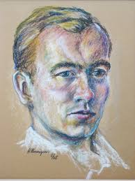 Mid-century Male Portrait, Original Drawing Framed Wall Art Masculine Home  Décor