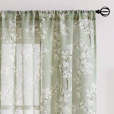 Amazon Com Fmfunctex Green White Sheer Curtains For Living Room 84 Long Blossom Print On Green Sheer Curtains Curtains Living Room Green Curtains Living Room