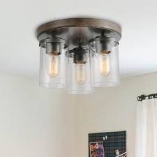 Rustic Flush Mounts 3 Lights Lnc Home