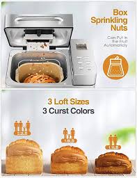 Amazon Com Aicok Stainless Steel Bread Machine 2lb 19 In 1 Programmable Xl Bread Maker With Fruit Nut Dispenser Nonstick Cer Bread Maker Bread Machine Fruit
