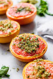 Broiled Grapefruit With Mint Sugar 5 Minutes Fork In The Kitchen Recipe Grapefruit Recipes Broiled Grapefruit Lunch Recipes Healthy
