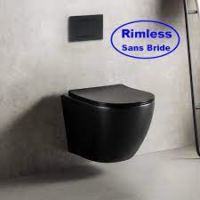 Ce wc joy est rimless,sans bride. Wc Ceramique Ovale Noir Brillant Cort Cuvette Wc Suspendu Rue Du Bain
