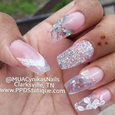Encapsulate Lace Encapsulated Glitter Crystal Pixie And Shatter Glass Nails All Acrylic And Gel Shattered Glass Nails Glass Nails Art Nails