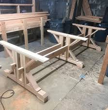 Farmhouse Triple Double Trestle Table Diy Kit Made To Order Etsy Diy Table Trestle Table Woodworking Table