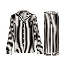Black And White Striped Silk Pajamas Black And White Striped Silk Pajama Set For Women Silk Pajama Set Pajama Set Silk Pajamas