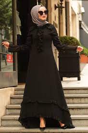 Nayla Collection Firfirli Siyah Tesettur Elbise 196712s Muslim Women Fashion Fashion Abaya Fashion